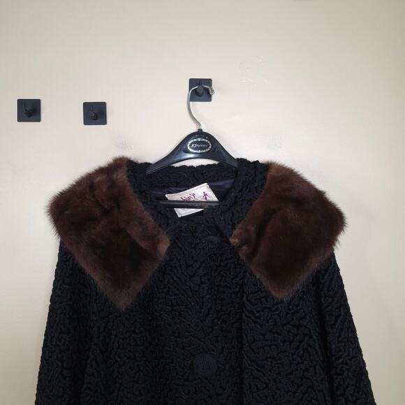 Vintage Rubin's Swirled Heavy Long Lined Coat with Fur Collar in Black Size XL - Picture 2 of 12